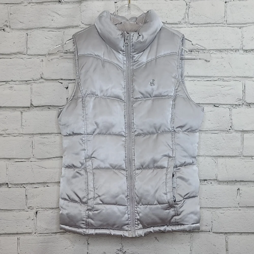 Old Navy Kids Full Zip Quilted Puffer Fleece Lined Vest Jacket in Silver/Gray
